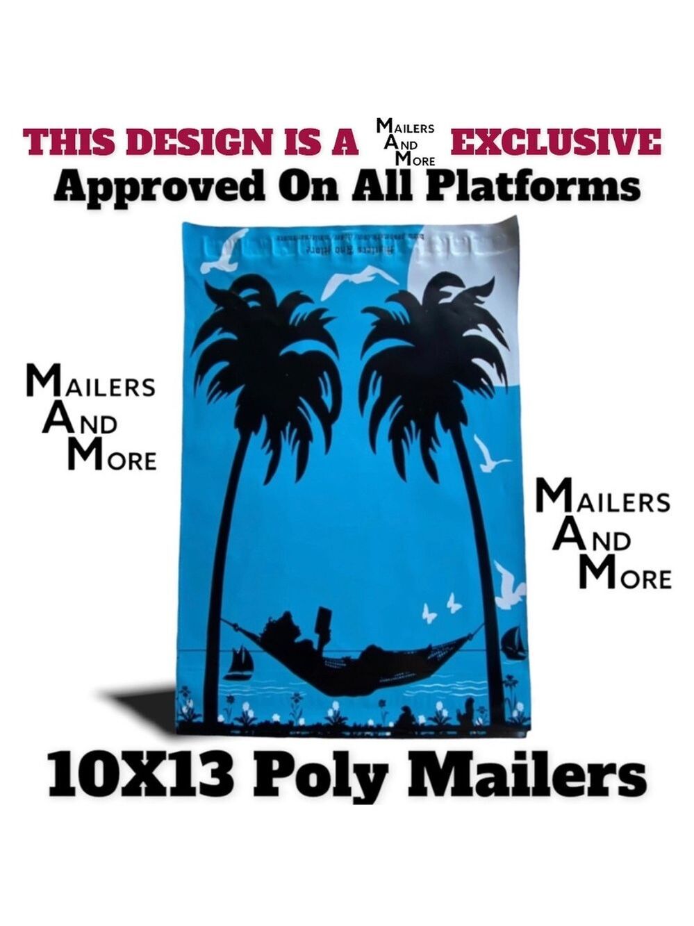 25 10X13 Poly Mailers Girl Hammock Palm Trees, Shipping Envelopes PRICE IS FIRM - Picture 8 of 11